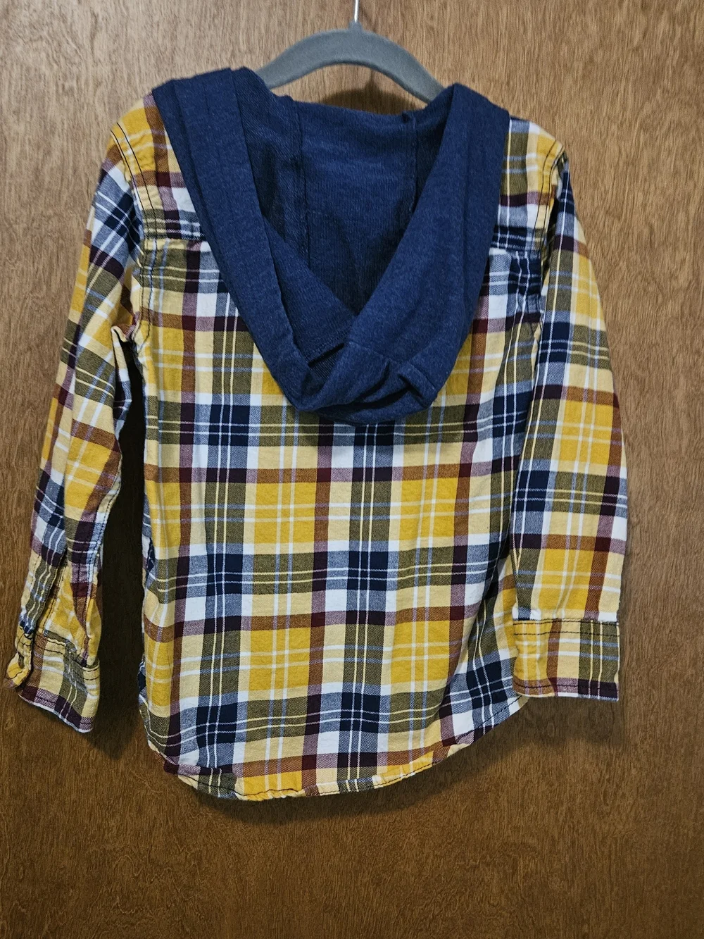 Carter's Yellow Navy Plaid Hooded Button-Down Shirt